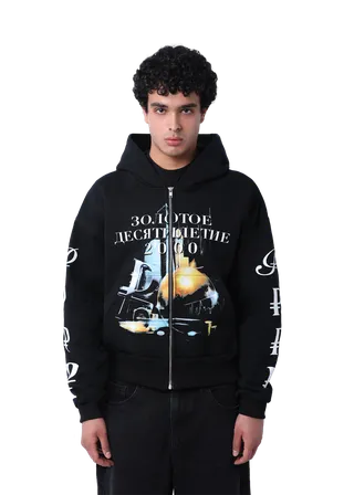REVERSIBLE FLANNEL ZIP-HOODIE in BLACK - MARCELO MIRACLES