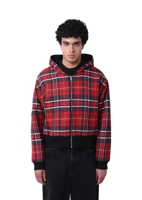 REVERSIBLE FLANNEL ZIP-HOODIE in BLACK - MARCELO MIRACLES